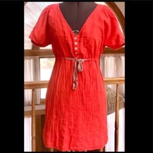 J. Crew Red Short Sleeve V Neck Cotton Dress Sz 4